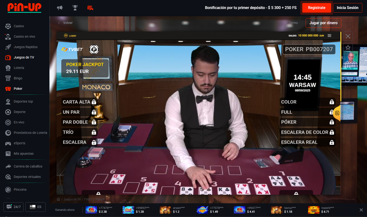 Casino en vivo Pin-Up Guatemala con crupieres profesionales